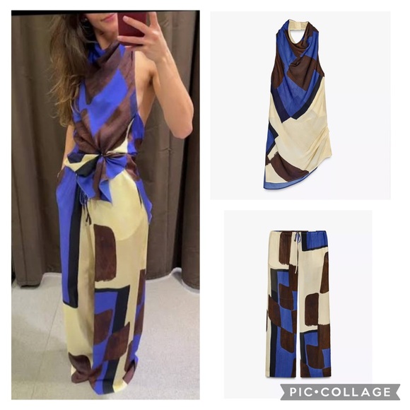 Zara NWT 2 piece set printed halter top and pants ZW Collection 2636/099 - Picture 15 of 15